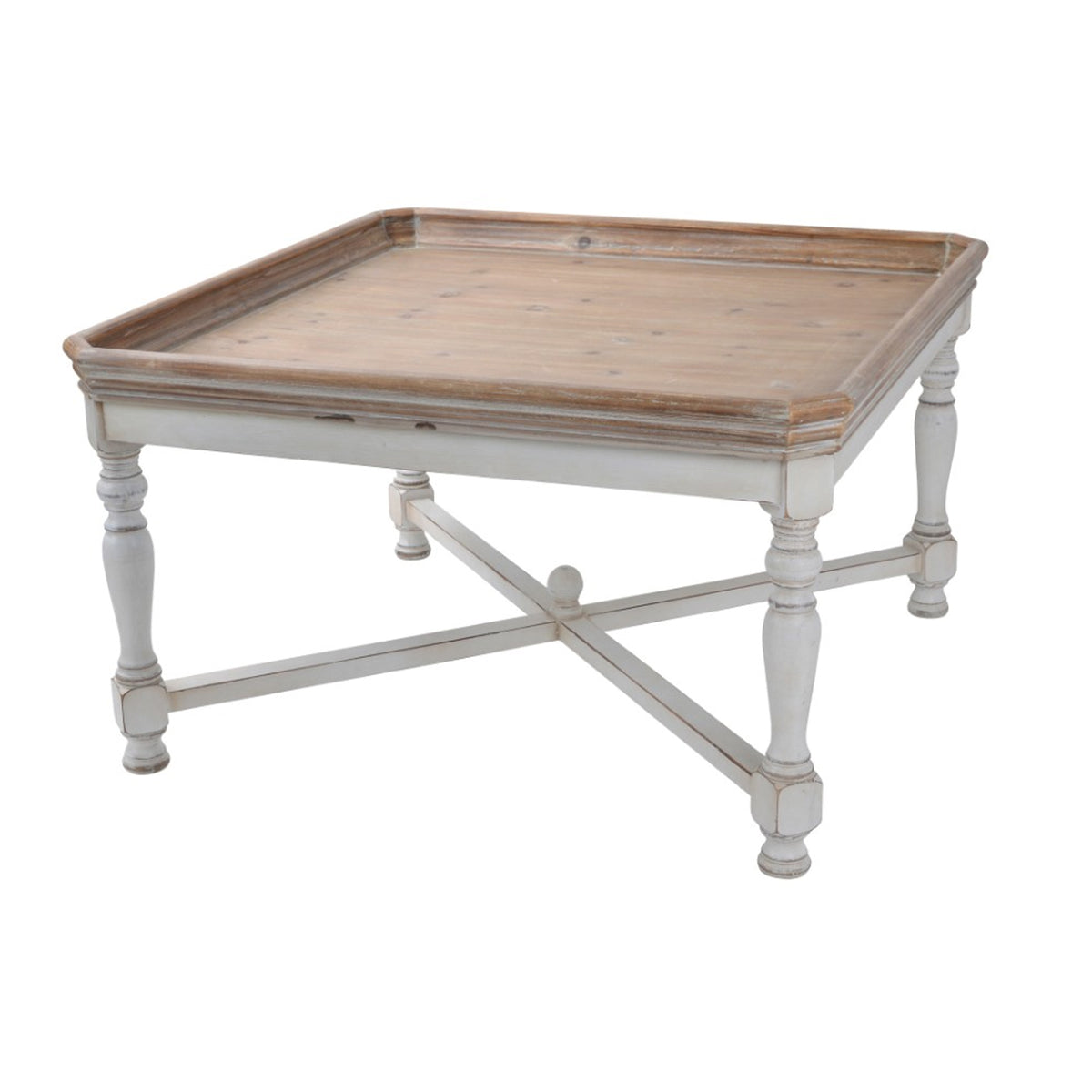 Square Shaped Wooden Coffee Table With Beveled Edges, Brown & Gray - BM180931