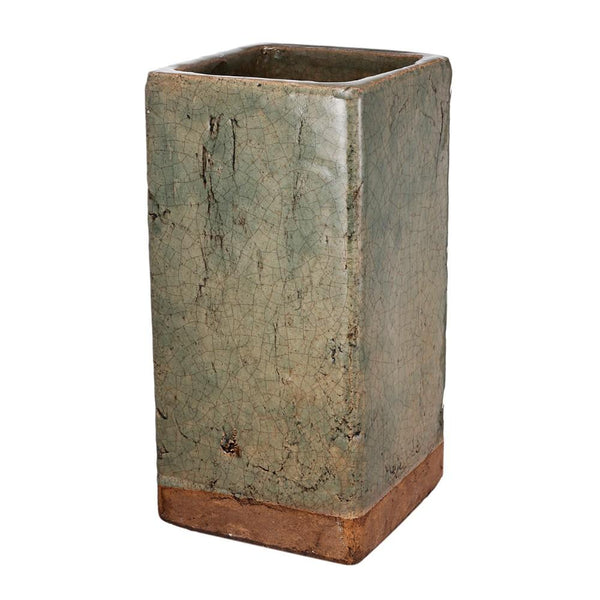 Textured Ceramic Planter In Square Shape, Large, Slate Gray and Brown - BM181041