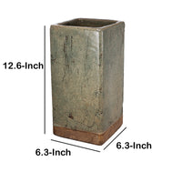 Textured Ceramic Planter In Square Shape, Large, Slate Gray and Brown - BM181041