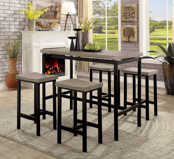 5 Piece Wooden Counter Height Table Set In Natural Brown And Black - BM181289