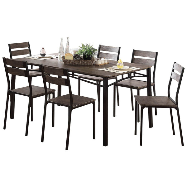 7-Piece Metal And Wood Dining Table Set In Antique Brown