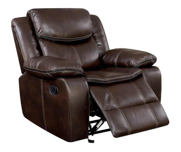 Leatherette Glider Recliner Chair With Large Padded Arms In Brown - BM181385