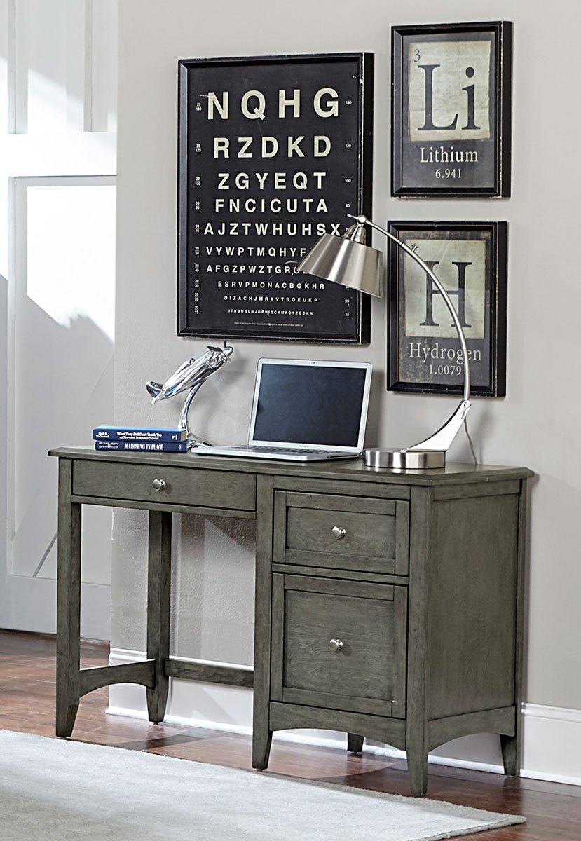 Wooden Writing Desk With Keyboard Tray And 2 Drawers, Gray - BM181924