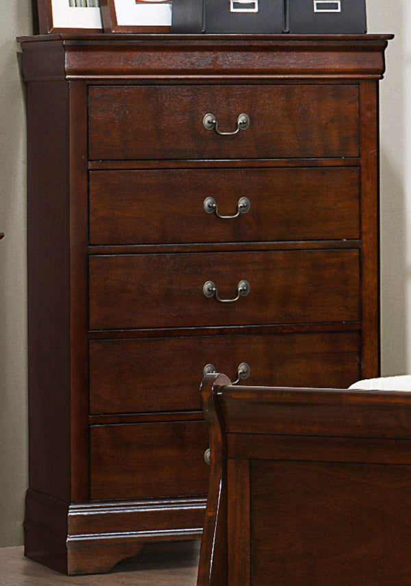 5 Drawer Wooden Chest With Metal Hardware, Cherry Brown - BM181935