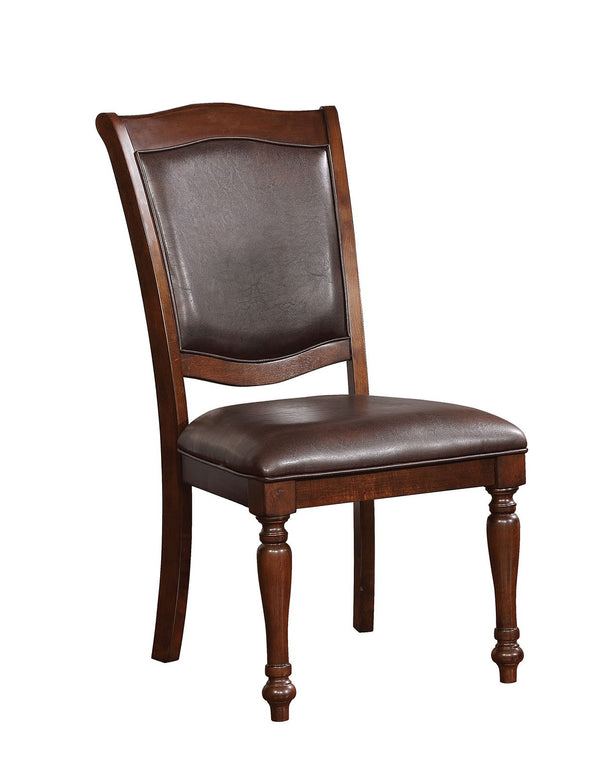 Wooden Side Chair with Leatherette Cushioned Seating, Brown, Set of 2 - BM183612