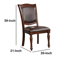 Wooden Side Chair with Leatherette Cushioned Seating, Brown, Set of 2 - BM183612
