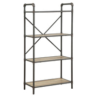 Three-Tier Metal Bookshelf With Wooden Shelves, Oak Brown & Gray