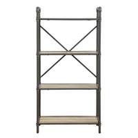 Three-Tier Metal Bookshelf With Wooden Shelves, Oak Brown & Gray