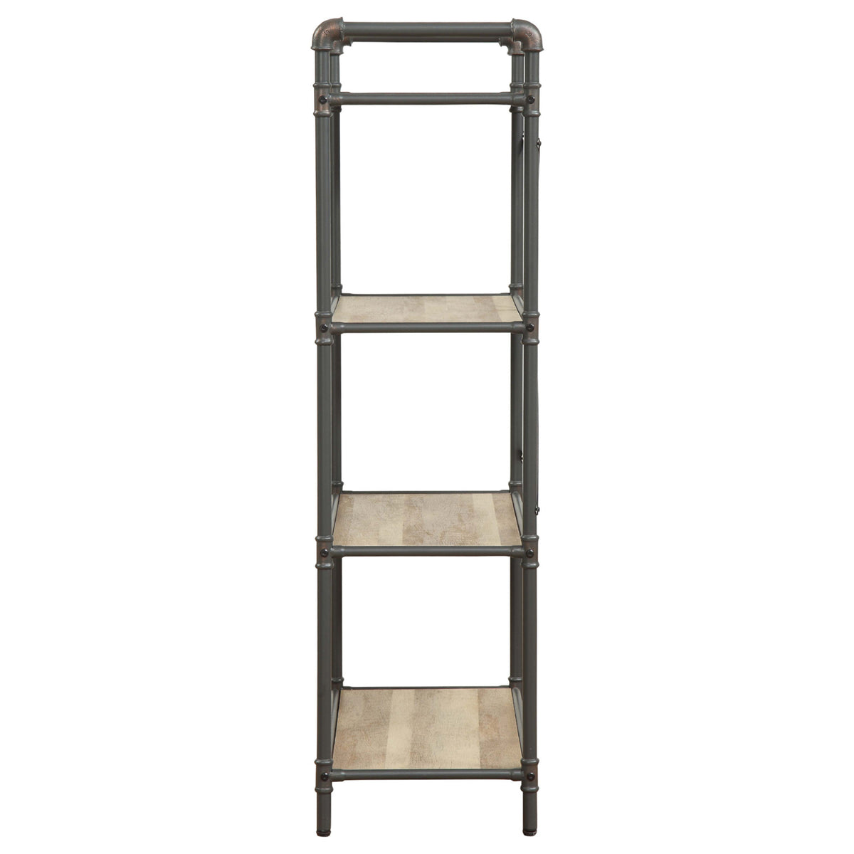 Three-Tier Metal Bookshelf With Wooden Shelves, Oak Brown & Gray