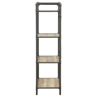 Three-Tier Metal Bookshelf With Wooden Shelves, Oak Brown & Gray