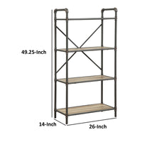 Three-Tier Metal Bookshelf With Wooden Shelves, Oak Brown & Gray