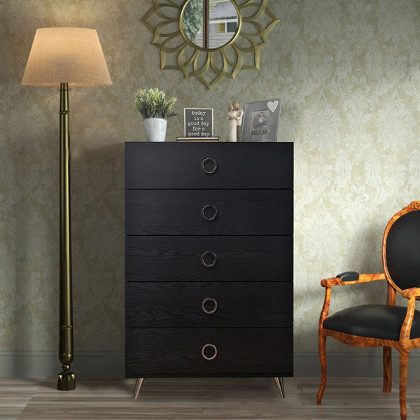 Five Drawers Wooden Chest In Contemporary Style, Black