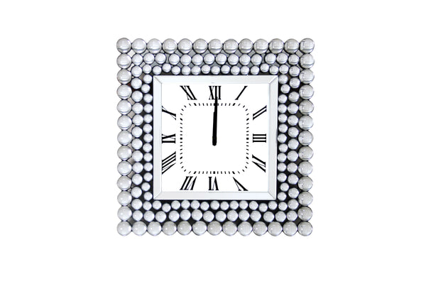 20 Inch Mirrored Wall Clock with Jeweled Accents, Silver - BM184771