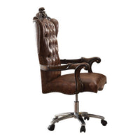 BM185348 Faux Leather Upholstered Wooden Executive Chair With Swivel, Cherry Oak Brown