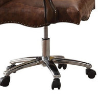 BM185348 Faux Leather Upholstered Wooden Executive Chair With Swivel, Cherry Oak Brown