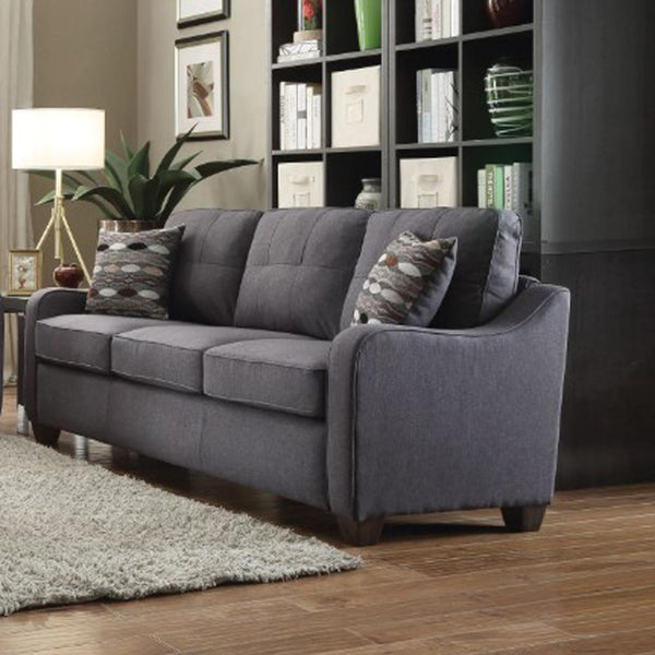 BM185580 Contemporary Linen Upholstered Wooden Sofa with Two Pillows, Gray