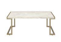 Faux Marble Top Coffee Table With Metal Base, White And Gold - BM185797