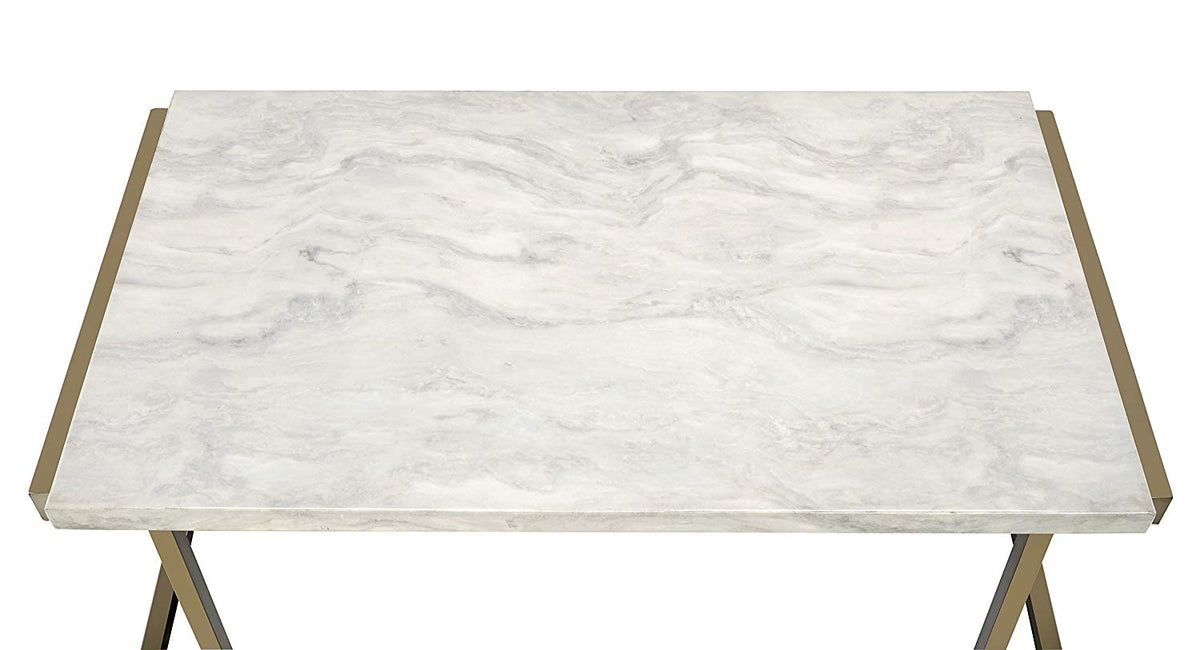 Faux Marble Top Coffee Table With Metal Base, White And Gold - BM185797