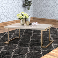 Faux Marble Top Coffee Table With Metal Base, White And Gold - BM185797