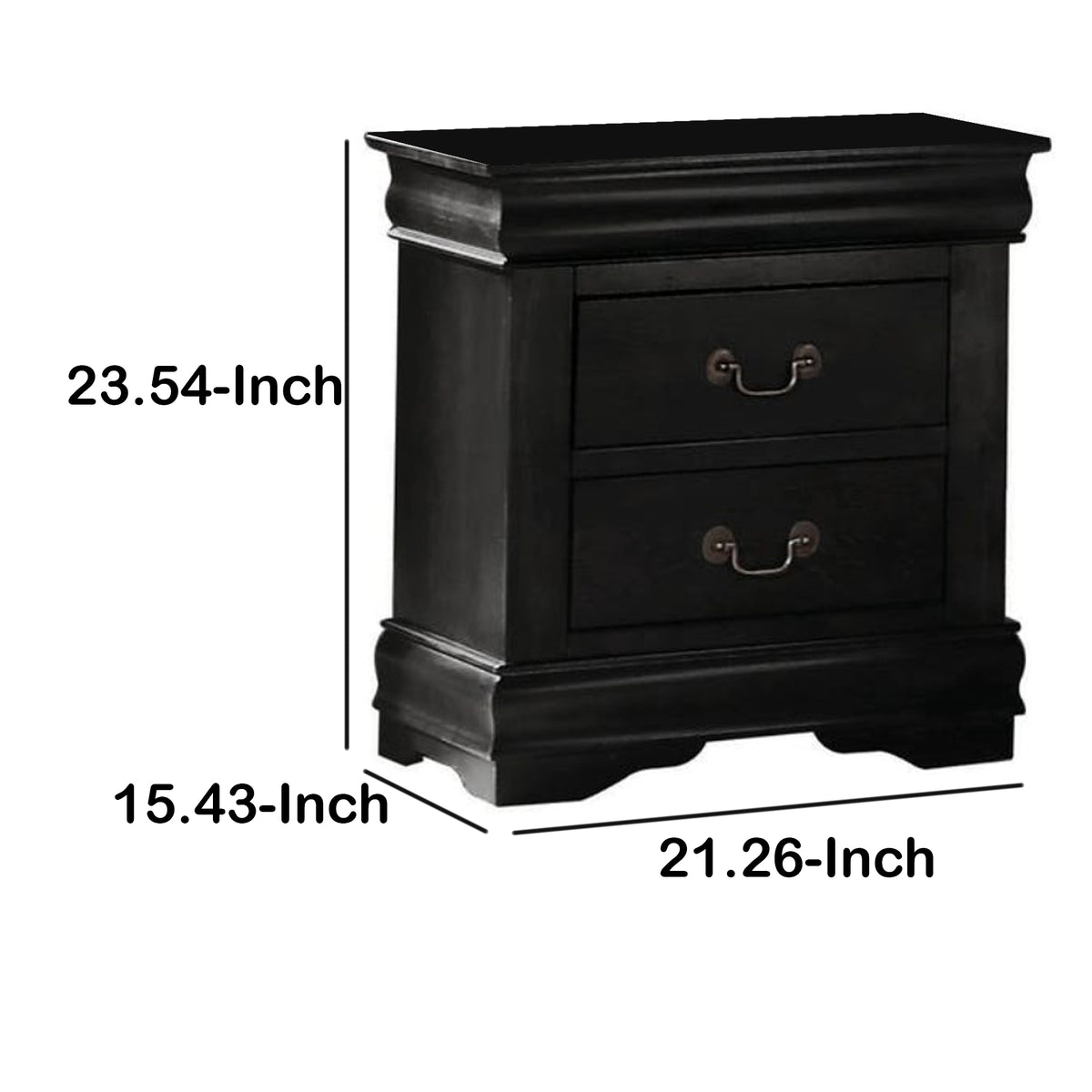Wooden Nightstand with Two Drawers, Black - BM185915
