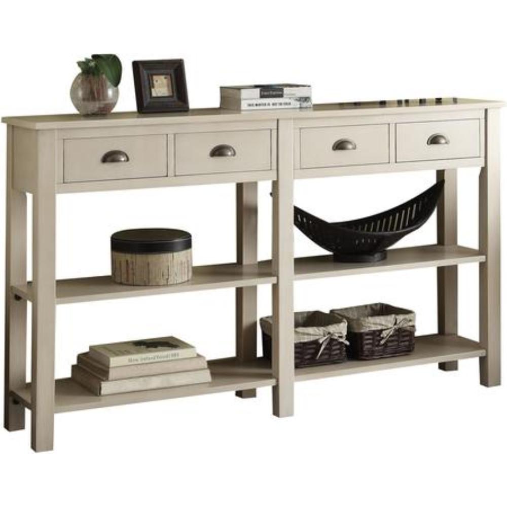 35 Inch Wooden Console Table with 4 Drawers and 2 Shelves, Cream - BM186297