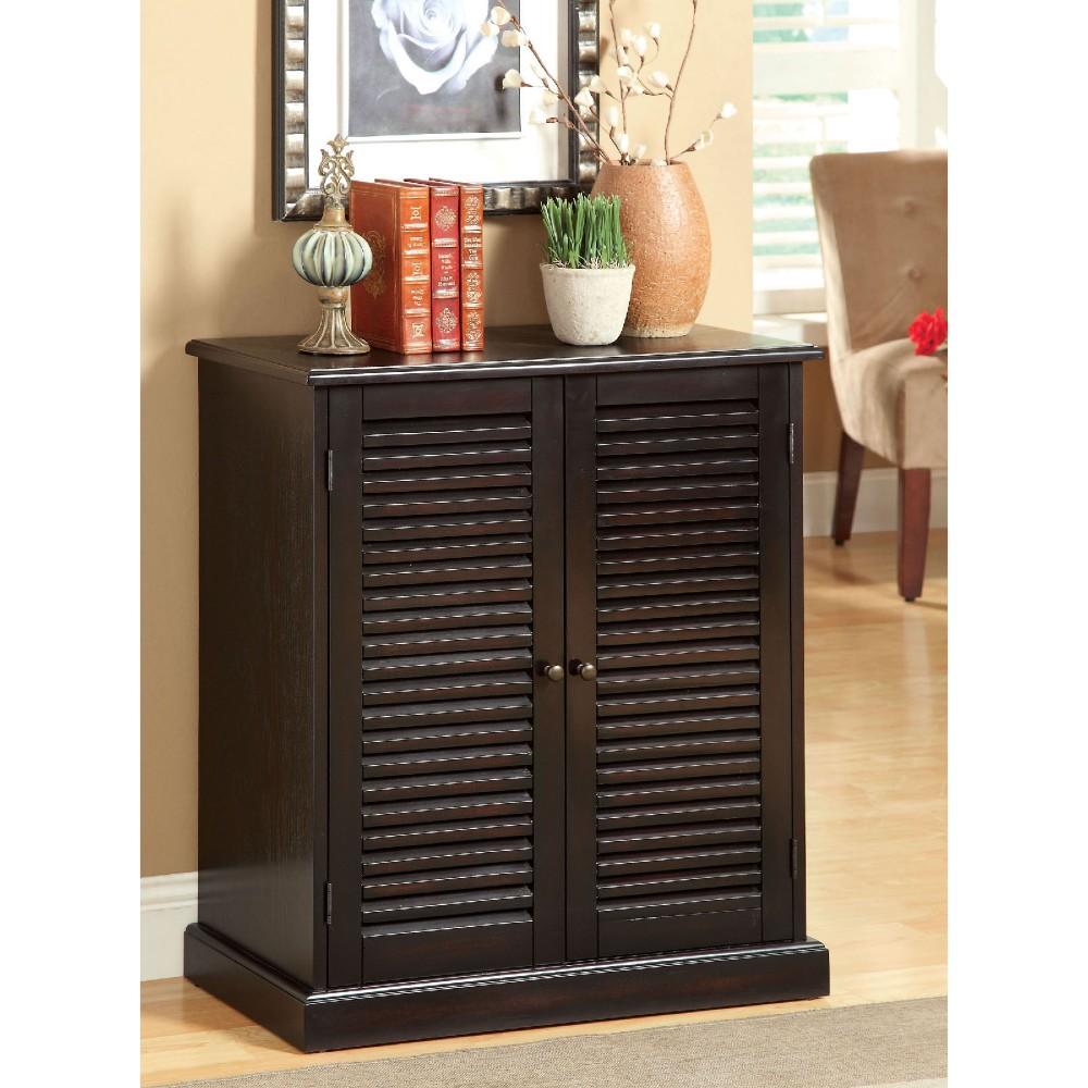 Double Door Solid Wood Shoe Cabinet with Blocked Panel Feet, Espresso Brown - BM186394