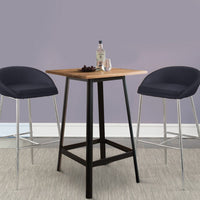 Transitional Square Shaped Wooden Bar Table With Metal Base, Black and Brown