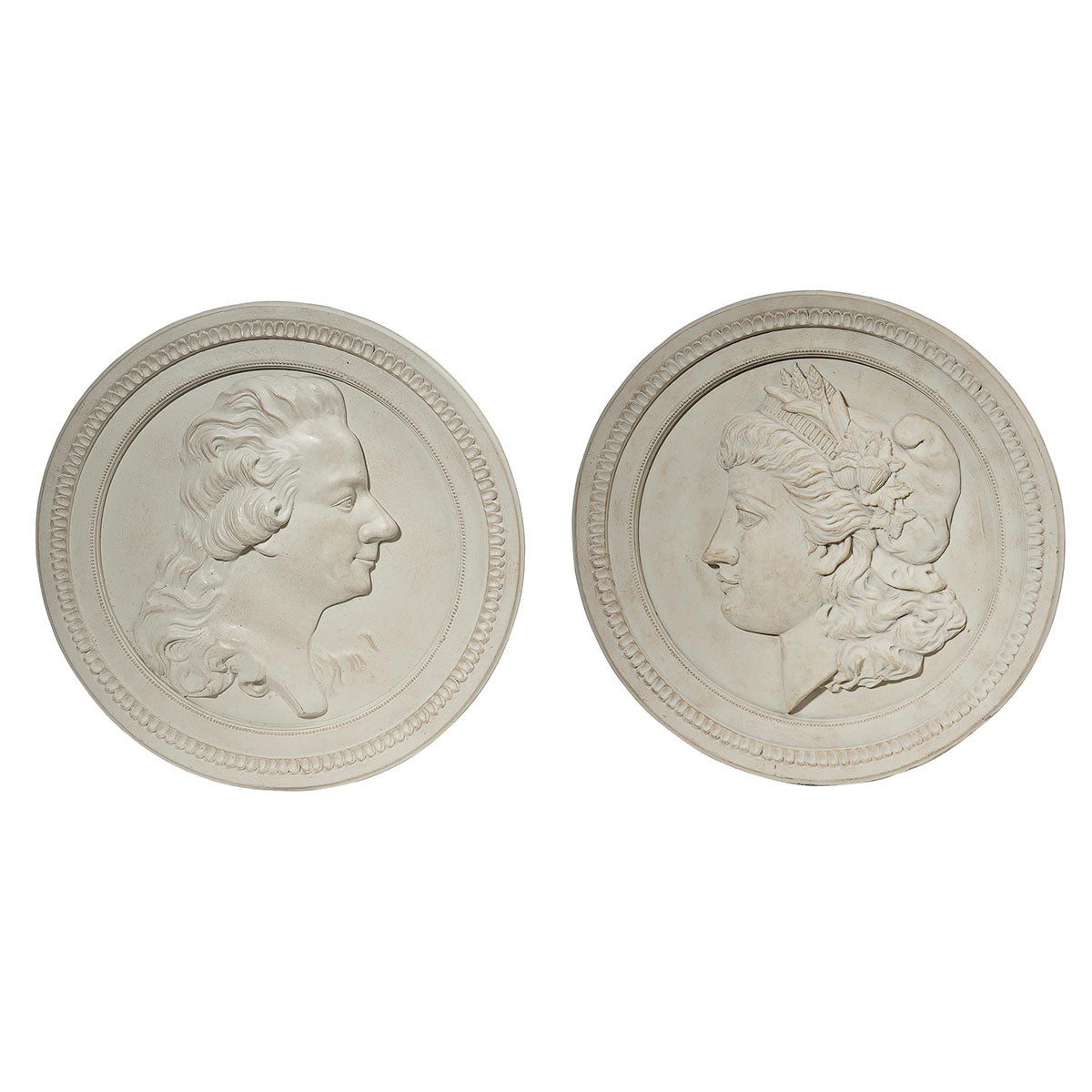 Victorian Style Round Ceramic Decorative Wall Decor, Set of Two, White