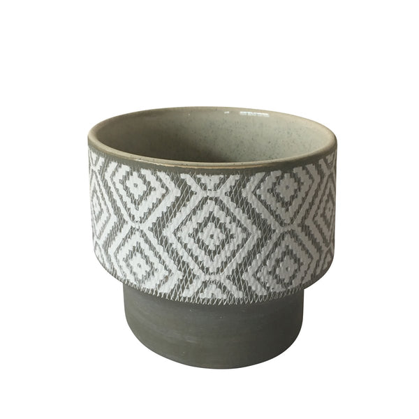 BM190482 - Contemporary Style Ceramic Planter with Intricate Design, Small, Gray and White