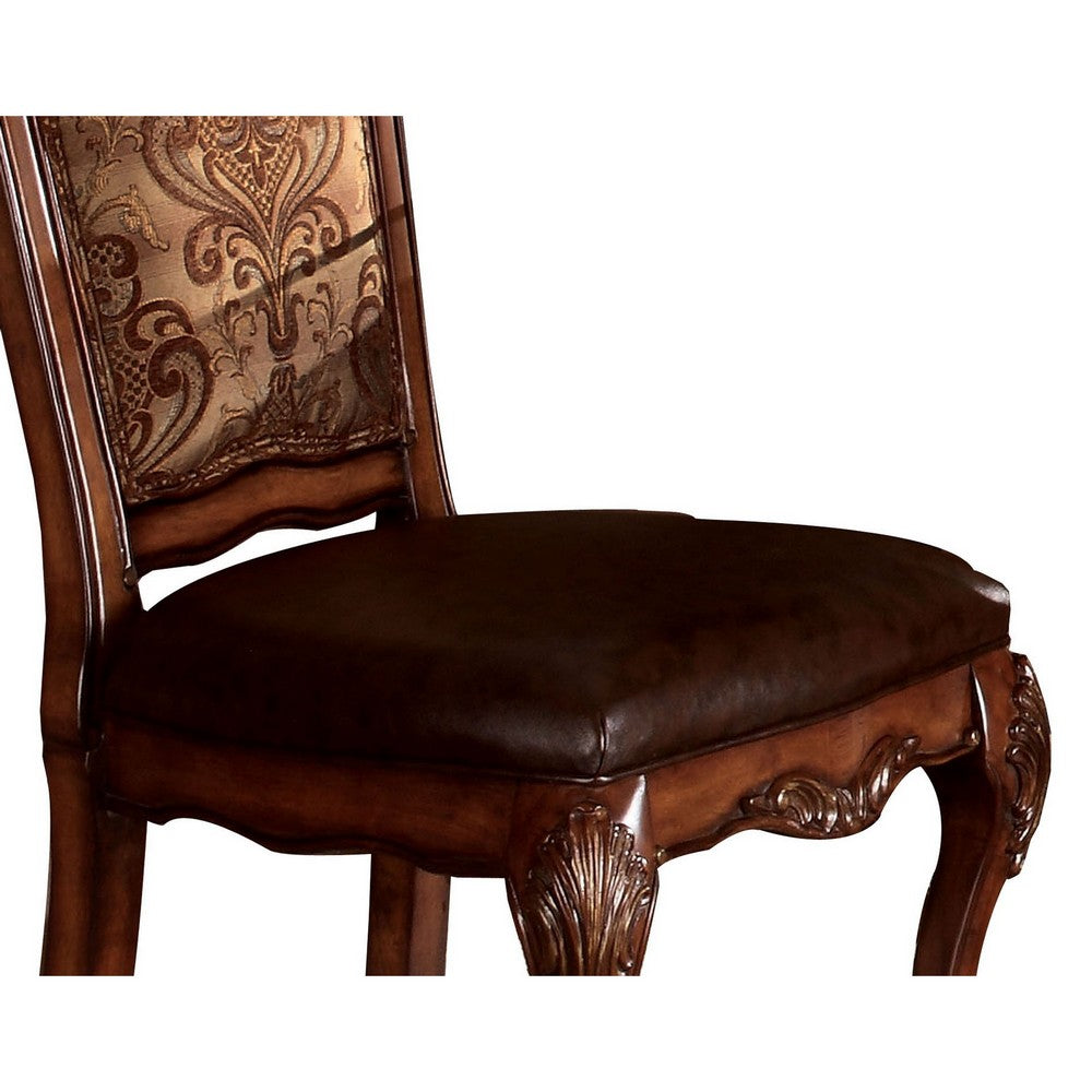 Dining Side Chair, Claw Legs and Leatherette Seat, Brown, Set of 2 - BM191376