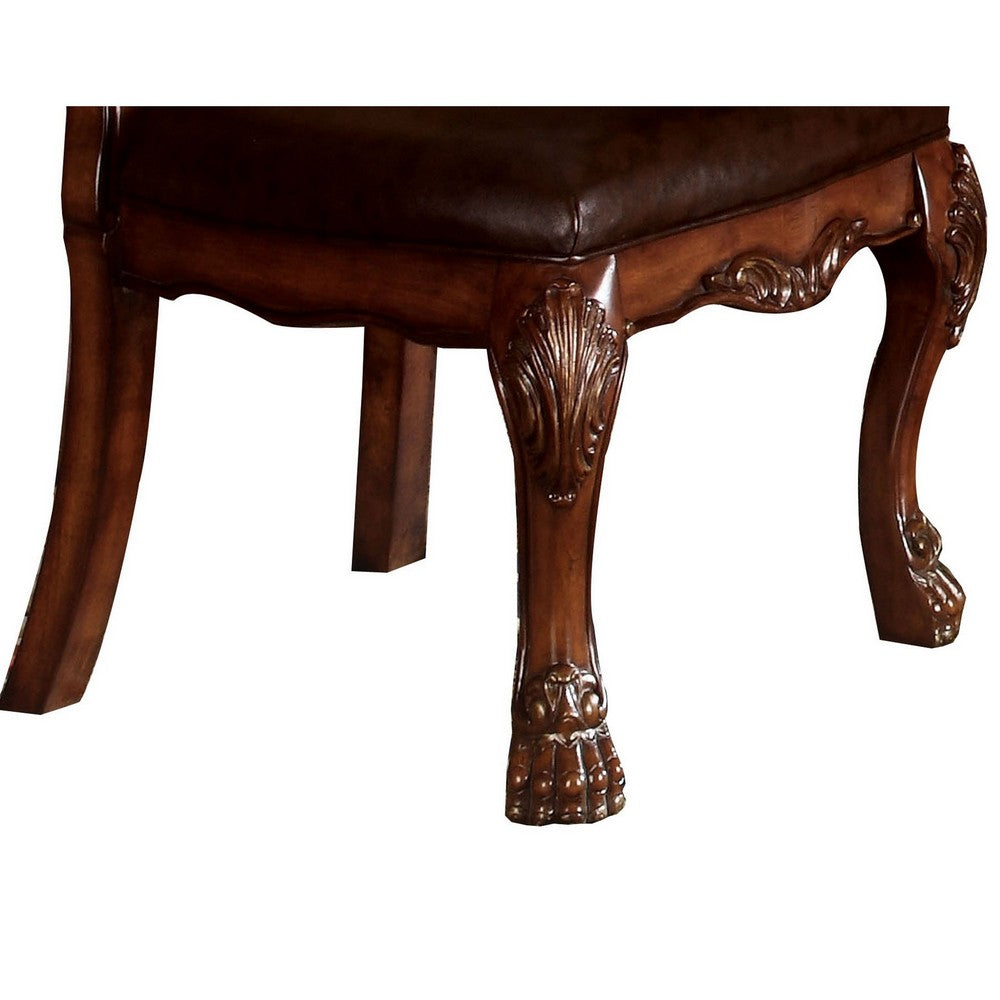 Dining Side Chair, Claw Legs and Leatherette Seat, Brown, Set of 2 - BM191376