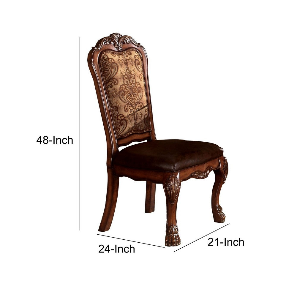 Dining Side Chair, Claw Legs and Leatherette Seat, Brown, Set of 2 - BM191376
