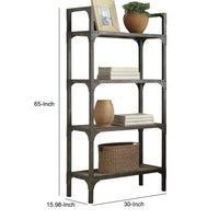 65 Inch 4 Tier Industrial Metal Bookshelf with Rivets, Gray - BM191428