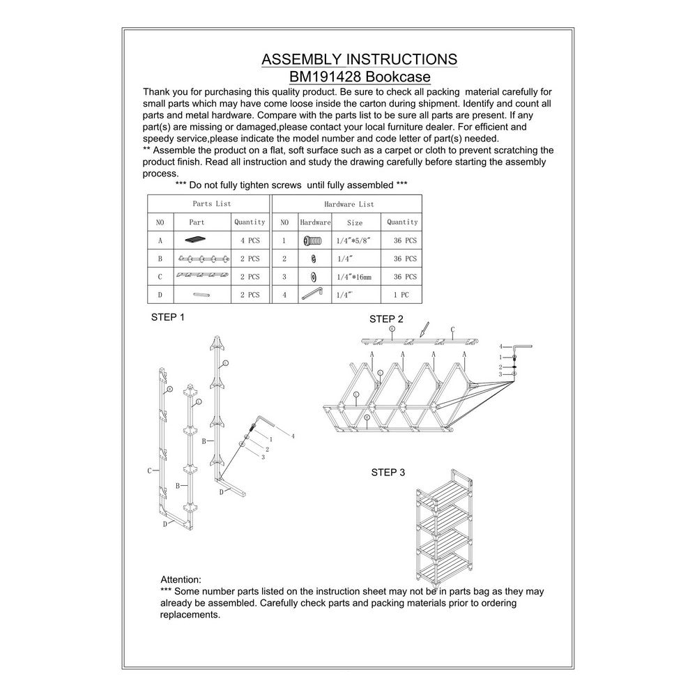 65 Inch 4 Tier Industrial Metal Bookshelf with Rivets, Gray - BM191428