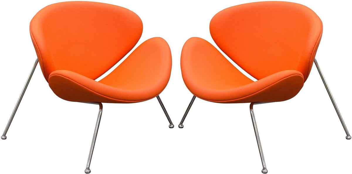 BM192120 - Modern Leatherette Upholstered Accent Chair with Angled Metal Legs, Set of Two, Orange and Silver