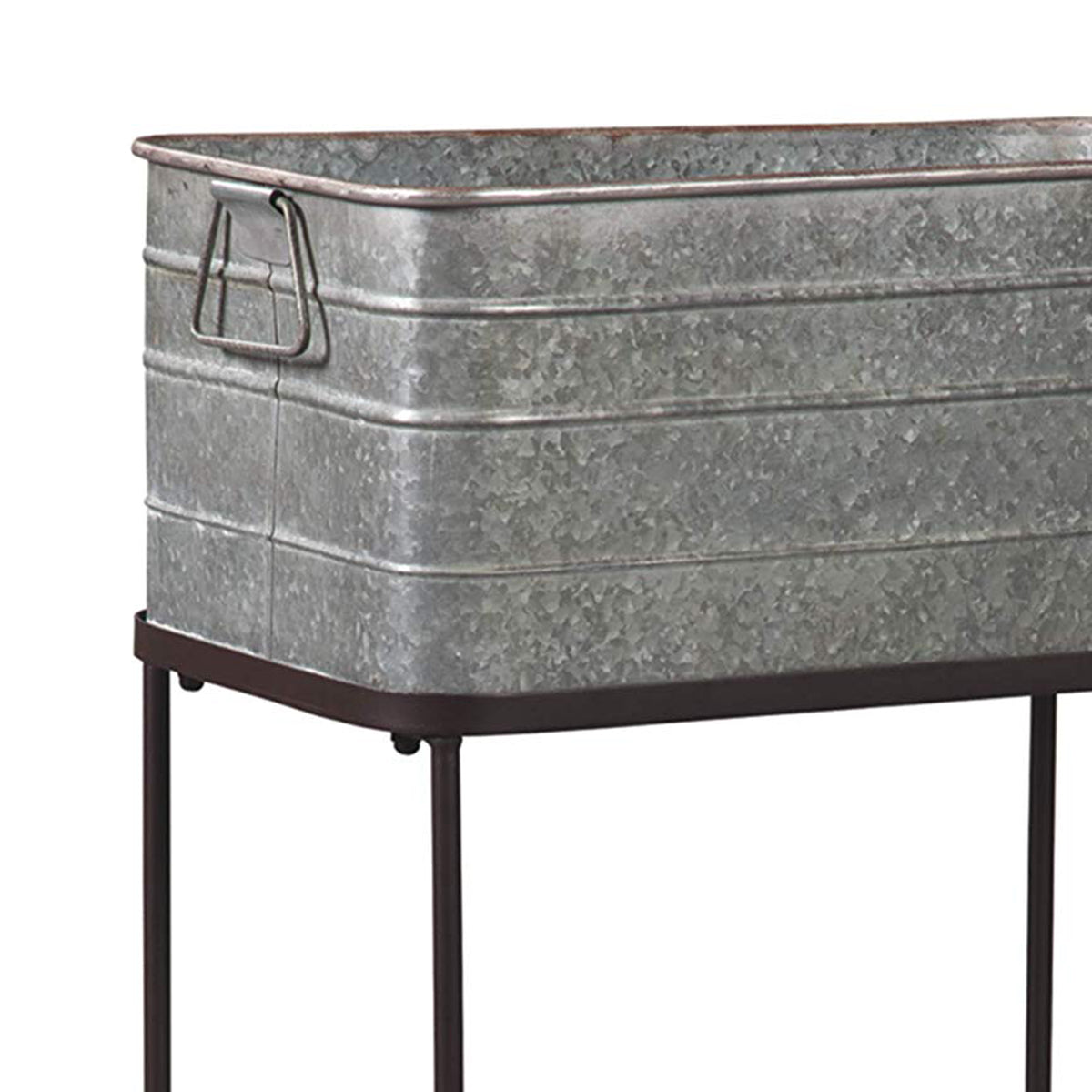 BM193778 - Rectangular Metal Beverage Tub with Stand and Open Grid Shelf, Gray and Black