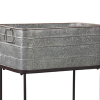 BM193778 - Rectangular Metal Beverage Tub with Stand and Open Grid Shelf, Gray and Black