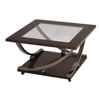 Glass Inserted Wooden Coffee Table with Open Shelf and Castors, Brown - BM193816