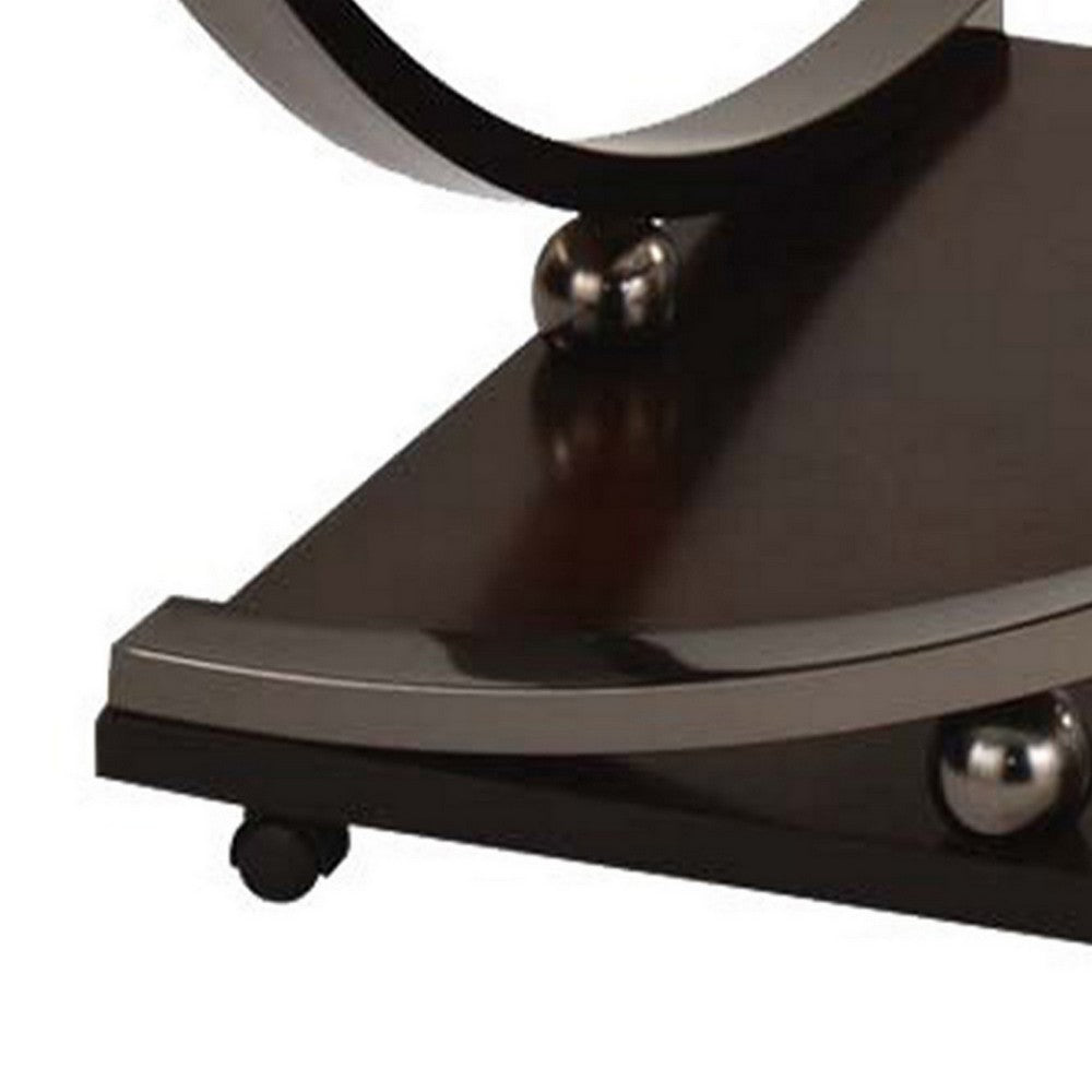 Glass Inserted Wooden Coffee Table with Open Shelf and Castors, Brown - BM193816