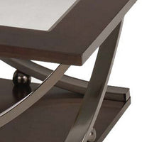 Glass Inserted Wooden Coffee Table with Open Shelf and Castors, Brown - BM193816