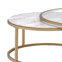 BM193836 -Metal Framed Nesting Coffee Tables with Glass and Marble Tops, Set of Two, Gold