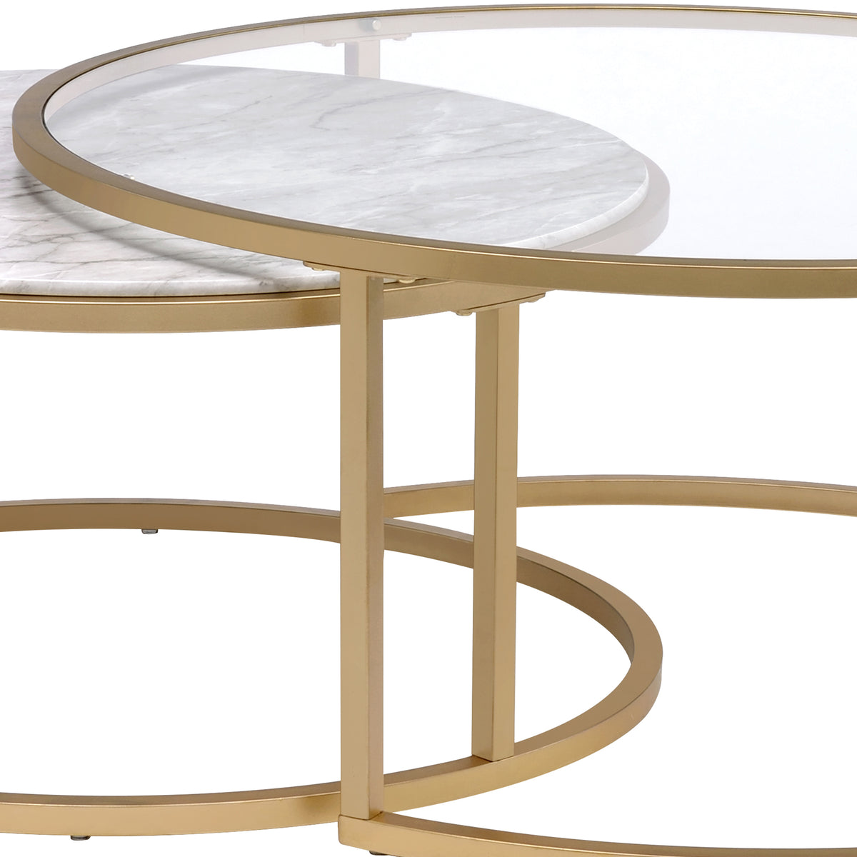 BM193836 -Metal Framed Nesting Coffee Tables with Glass and Marble Tops, Set of Two, Gold