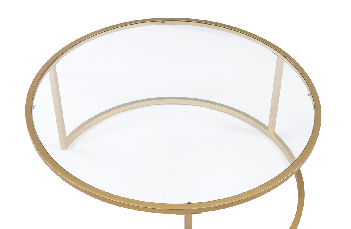 BM193836 -Metal Framed Nesting Coffee Tables with Glass and Marble Tops, Set of Two, Gold