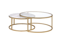 BM193836 -Metal Framed Nesting Coffee Tables with Glass and Marble Tops, Set of Two, Gold