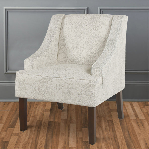 BM194002 - Fabric Upholstered Wooden Accent Chair with Swooping Arms, Gray and Brown