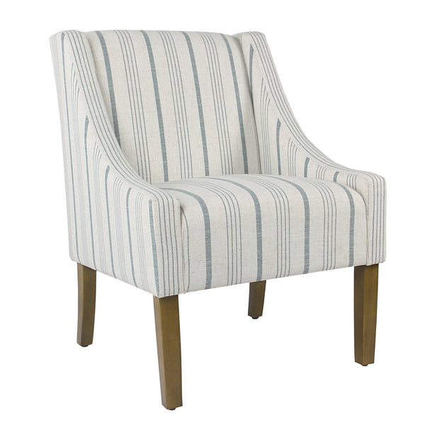 BM194039 - Stripe Pattern Fabric Upholstered Accent Chair with Wooden Legs, Multicolor