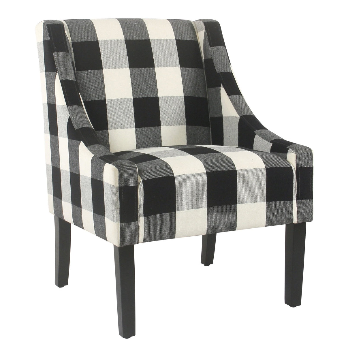 BM194045 - Fabric Upholstered Wooden Accent Chair with Buffalo Plaid Pattern, Black and White
