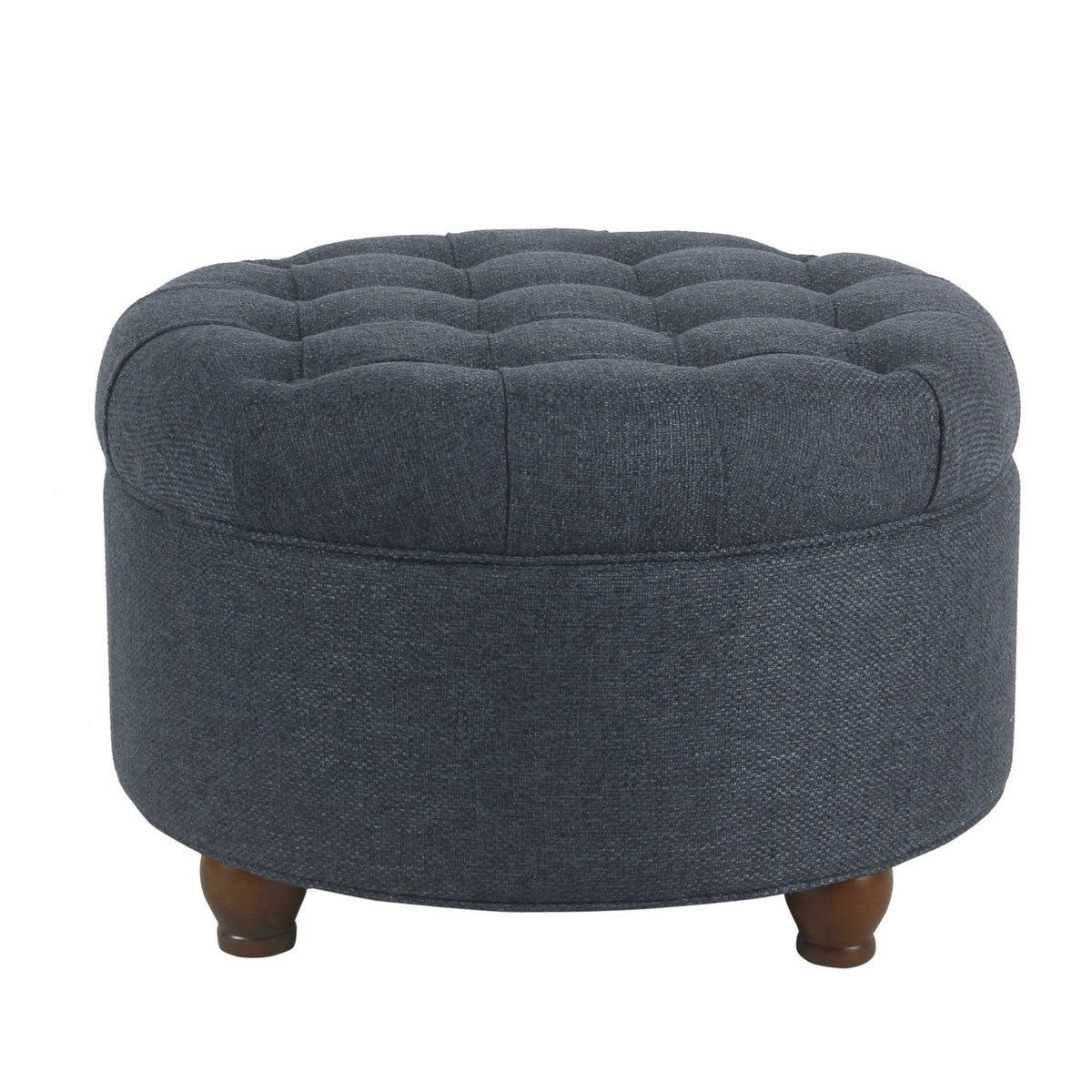 BM194138 - Fabric Upholstered Wooden Ottoman with Tufted Lift Off Lid Storage, Navy Blue