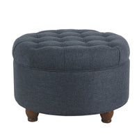 BM194138 - Fabric Upholstered Wooden Ottoman with Tufted Lift Off Lid Storage, Navy Blue