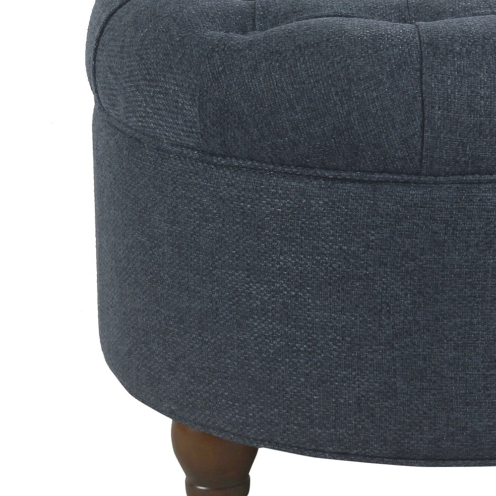 BM194138 - Fabric Upholstered Wooden Ottoman with Tufted Lift Off Lid Storage, Navy Blue